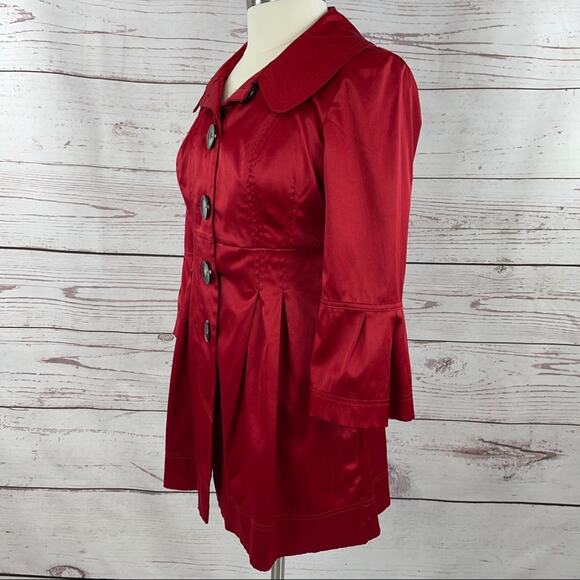 BCX mid length red jacket 3/4 flare sleeves pockets - Picture 4 of 13